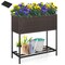 2-in-1 Raised Garden Bed with Storage Shelf 28" Brown PE Rattan Planter with Drain Holes
